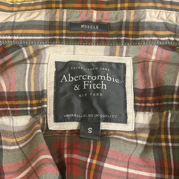 Abercrombie & Fitch Mens Small Muscle Fit Plaid Button Down Shirt Long Sleeve - Picture 7 of 11